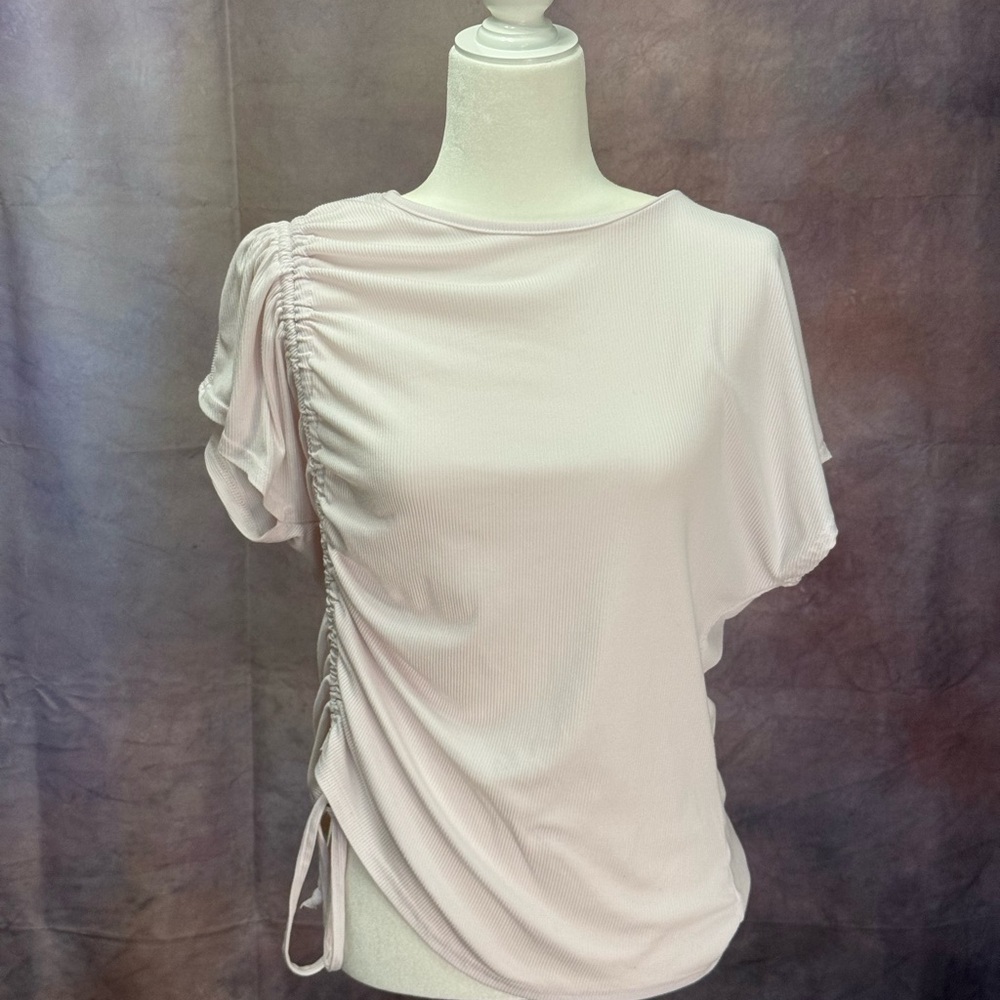 Just Be light Purple and Pink Ruched Short Sleeve Blouse
